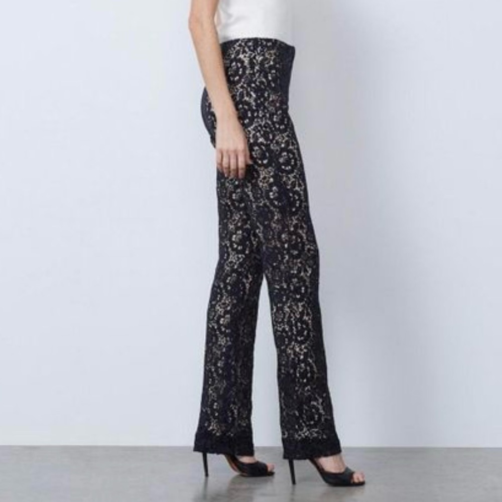 Etcetera Women's Black Floral Lace Pants Ranunculus Size 0 - Picture 9 of 12
